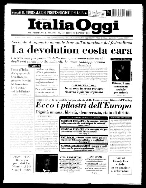 Italia oggi : quotidiano di economia finanza e politica